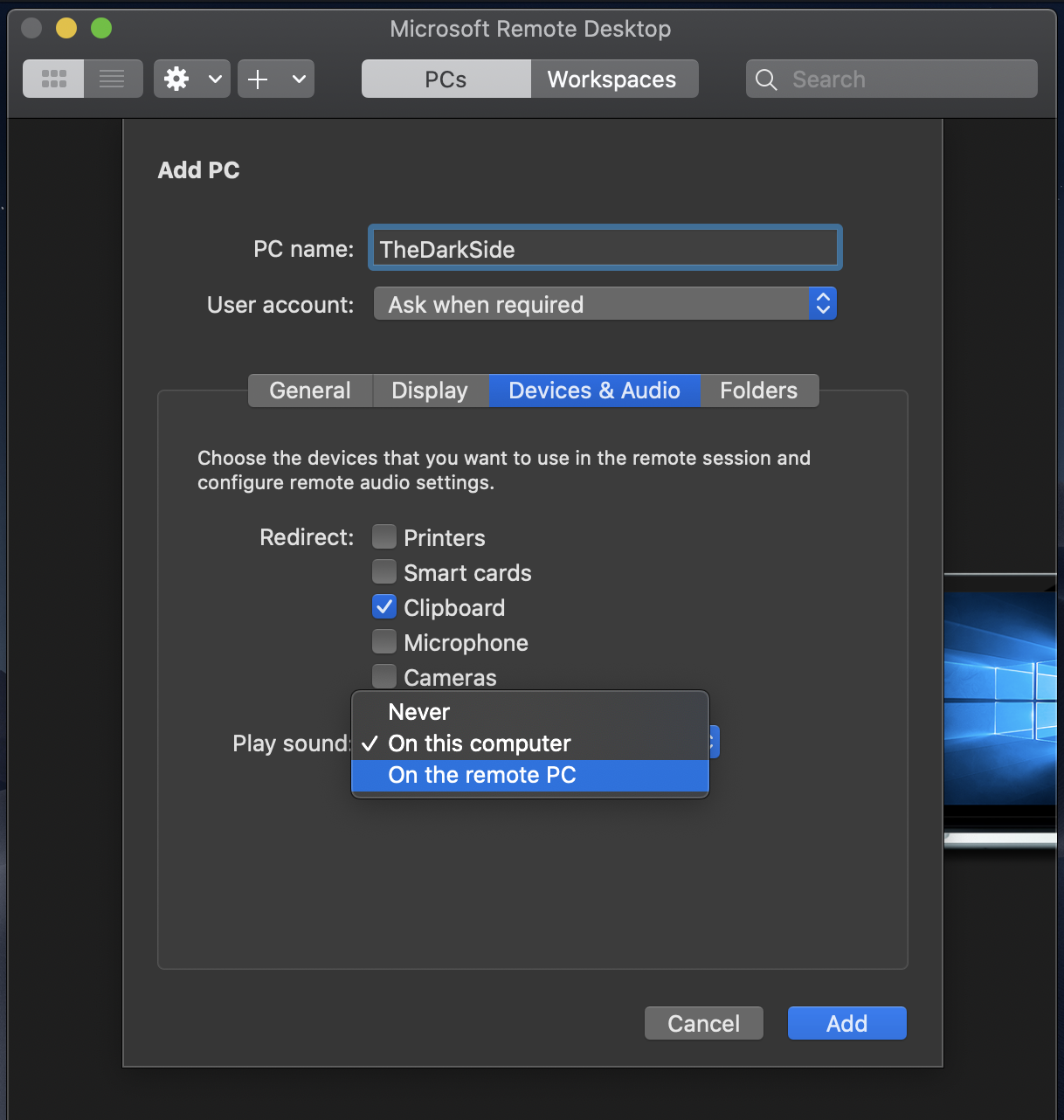 where to find audio options on teamviewer for mac